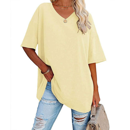 Dames T-shirt V-hals Losse Fit Basis Top Casual