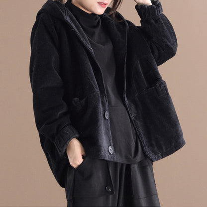 Dames Jas Corduroy Warme Winterjas met Capuchon