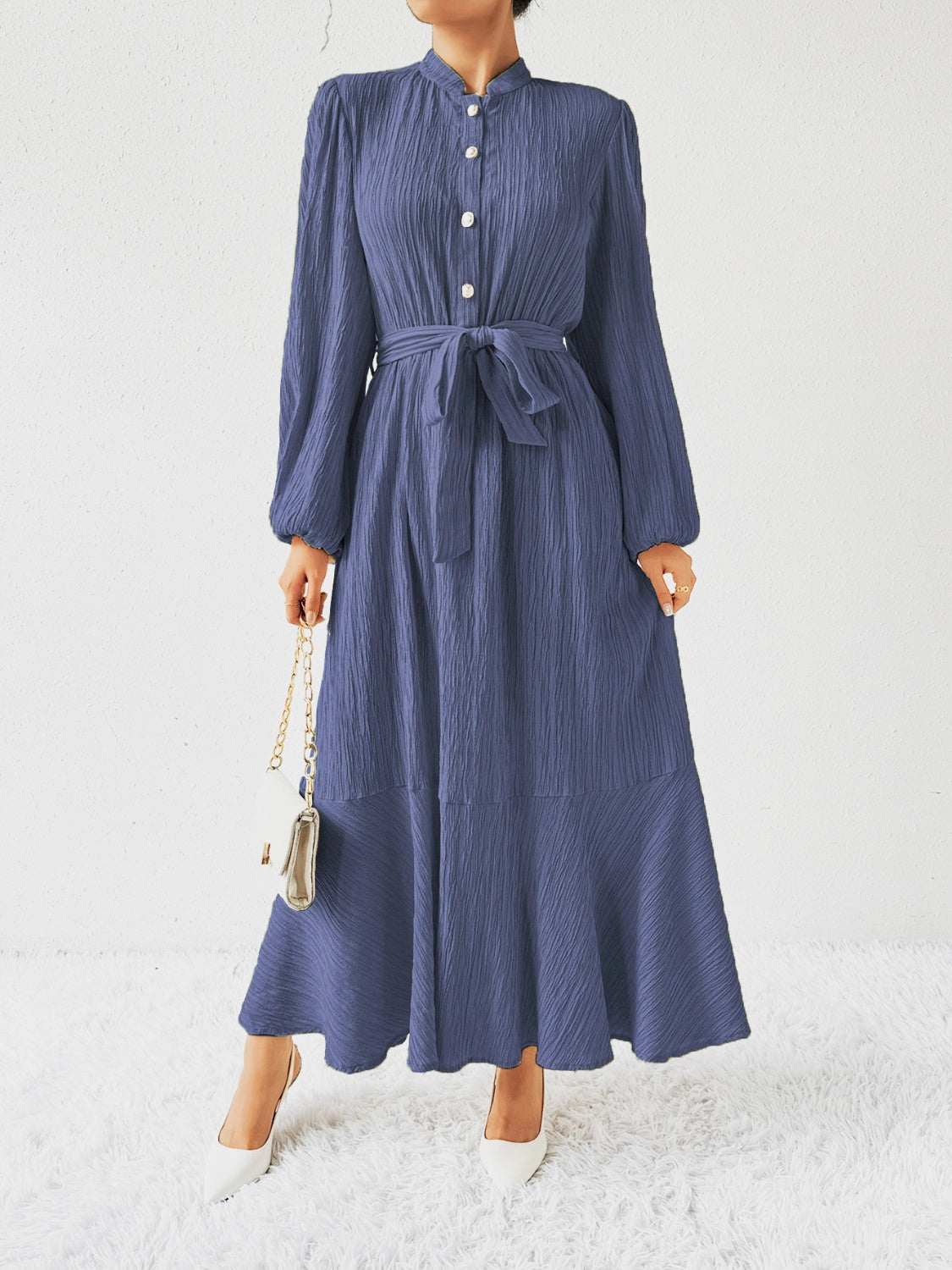 Vrouwelijke Jurk Lange Mouwen Taille Jurk met Accent