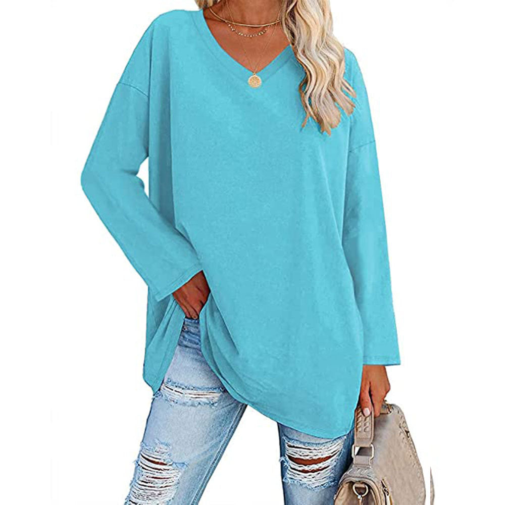 Dames T-shirt Lange Mouwen Oversized Casual V-hals