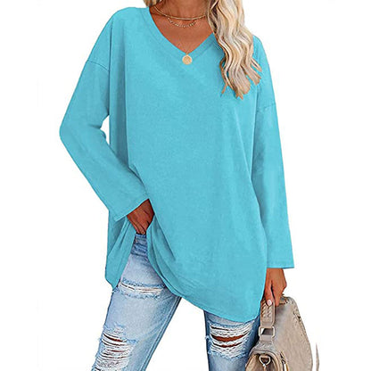 Dames T-shirt Lange Mouwen Oversized Casual V-hals