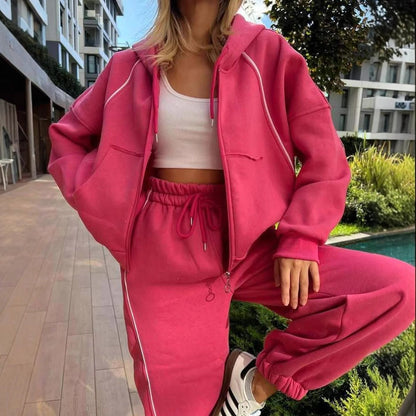 Dames Joggingset Sportief met Capuchon Vest en Joggerbroek