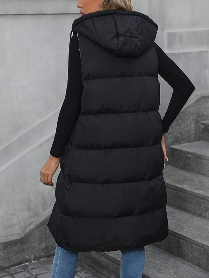 Dames Bodywarmer Lange Capuchon Ritsjas Zwart
