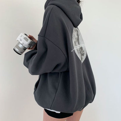 Dames Hoodie Space Print Casual Streetwear → Dames Hoodie Space Print Casual Straatmode