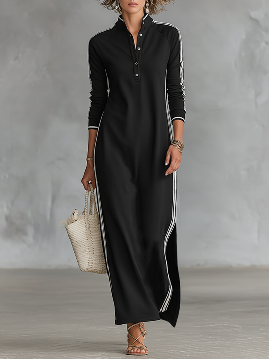 Dames sweatjurk maxi met knoopkraag - StudioMarella