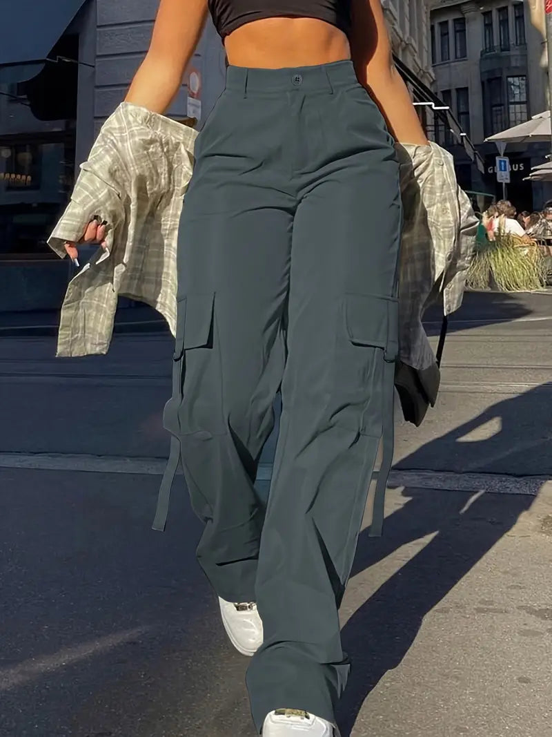 Dame Cargo Broek Zwart Effen Stof - StudioMarella