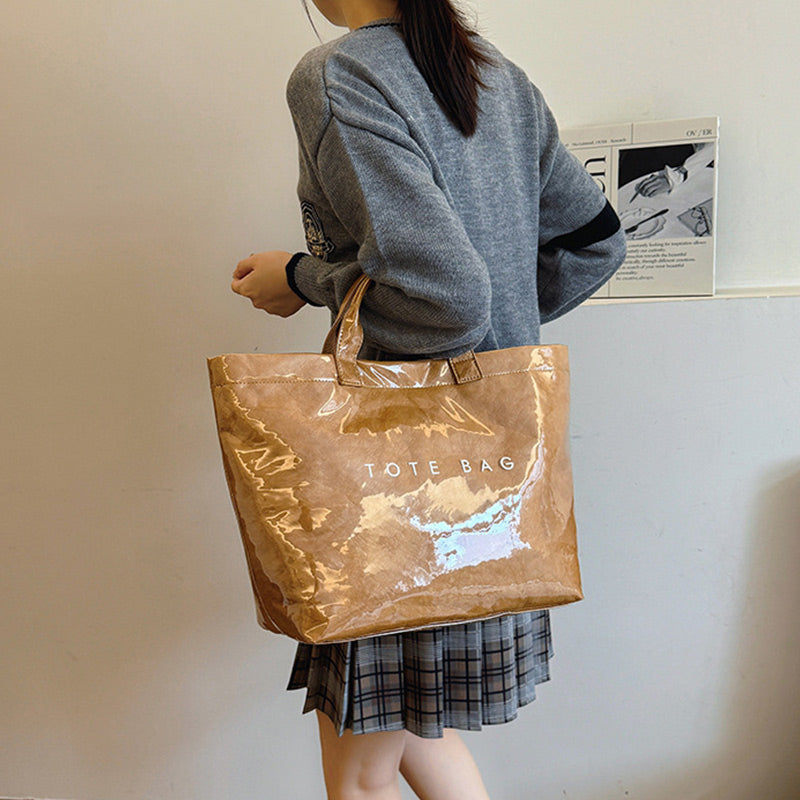 Leren Tote Bag Amber Kleur Luxe Lakleer