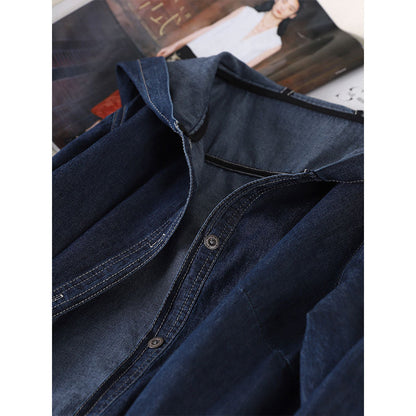 Dames Lange Denim Jas met Capuchon Casual Stoer