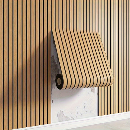 Wandpanelen Zelfklevend Houtlook 3D PVC Lattenwand Accentmuur 40x300cm Woonkamer