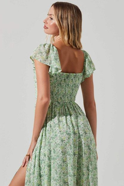 Midi Jurk Dames Geplooide Bovenkant Split Zomerjurk