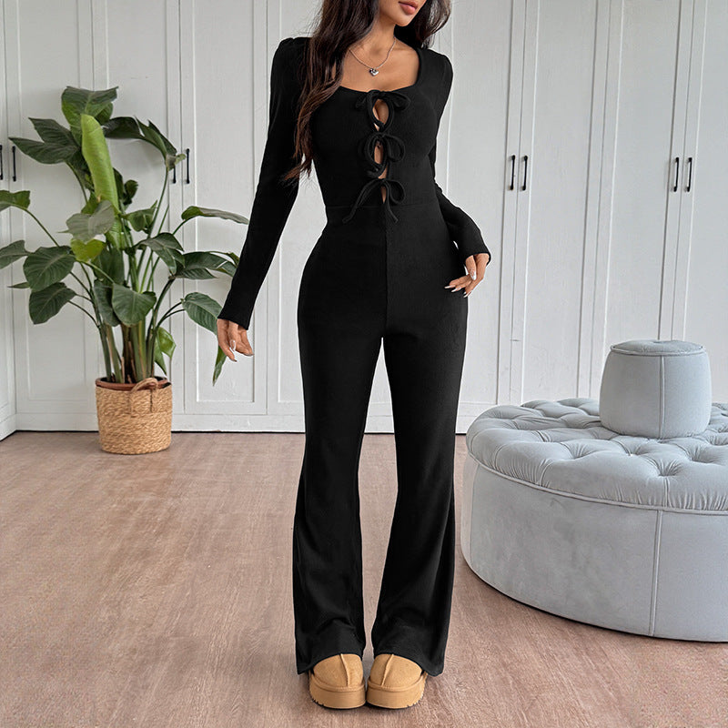 Dames Jumpsuit Strikdetail Wijde Pijpen Slim Fit