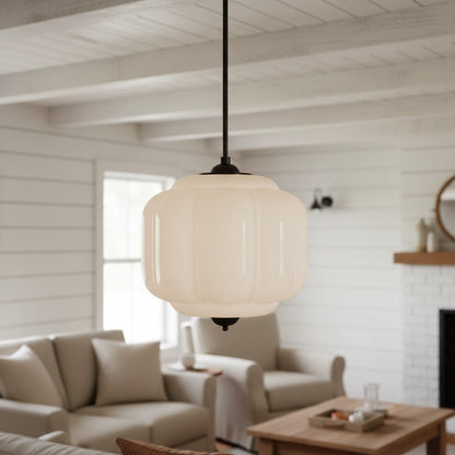 Vintage Melkglas Hanglamp met Messing Armatuur – Klassiek Retro Design voor Eetkamer, Hal & Leeshoek