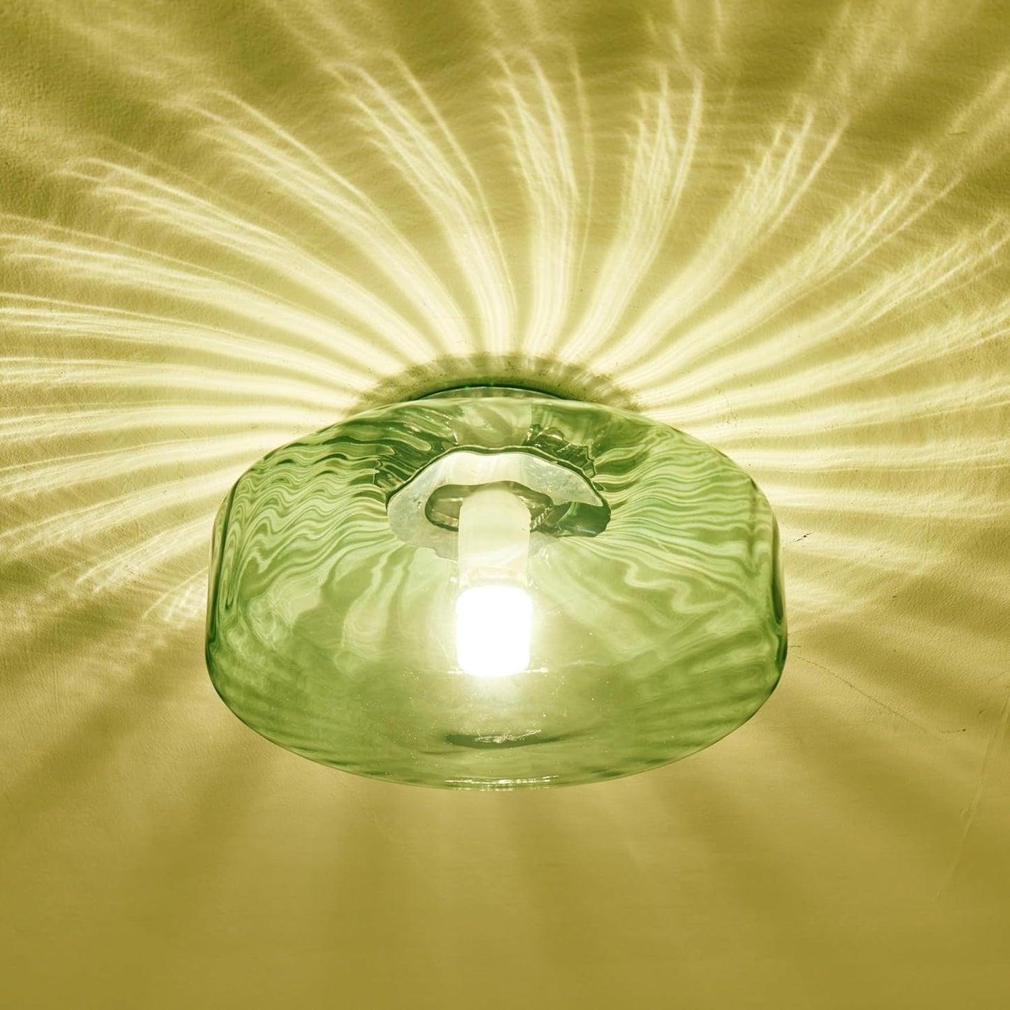 Vintage Geribbeld Glazen Plafondlamp Groen – Klassieke Verlichting voor Eetkamer, Entree & Gang