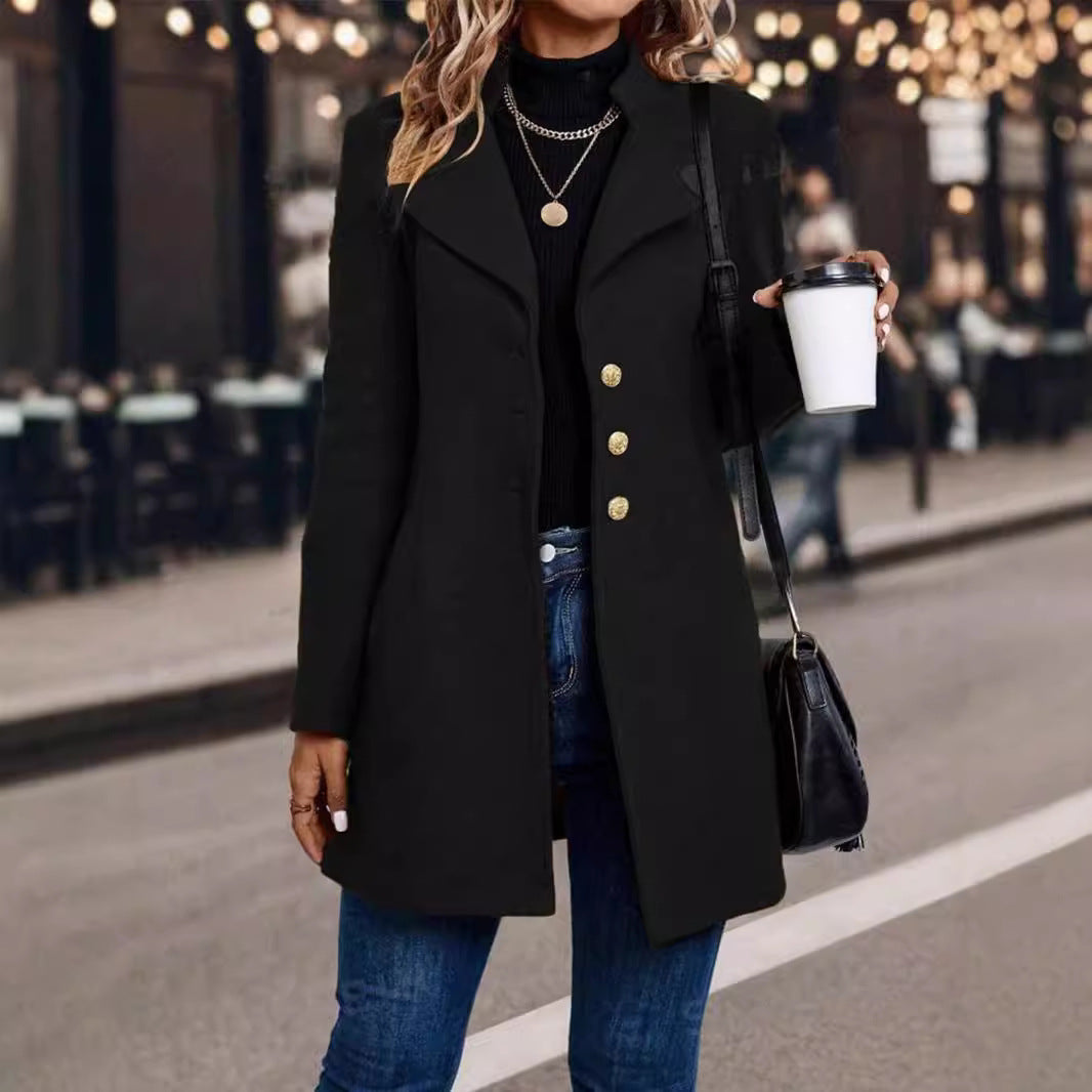 Dames Wollen Mantel Warm Elegante Look met Reverskraag