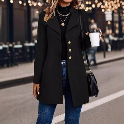Dames Wollen Mantel Warm Elegante Look met Reverskraag