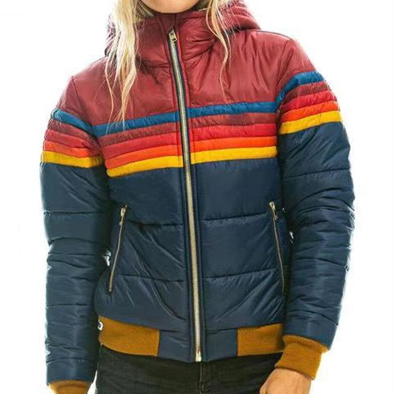 Dames Jas Kort Gewatteerd Regenboog Strepen
