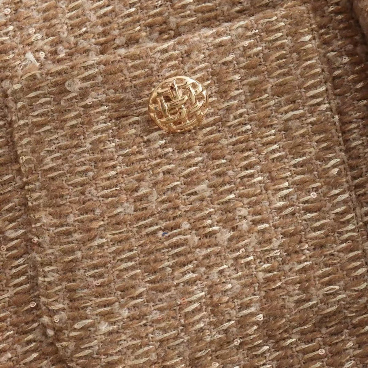 Dames Jas Boucle Stijlvol Goud Geheel Met Zakken
