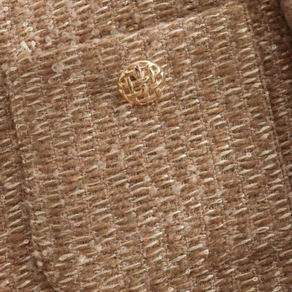 Dames Jas Boucle Stijlvol Goud Geheel Met Zakken