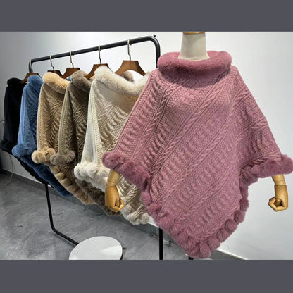 Dames Sjaal Cape met Kunstbont Kraag Gebreid Warm