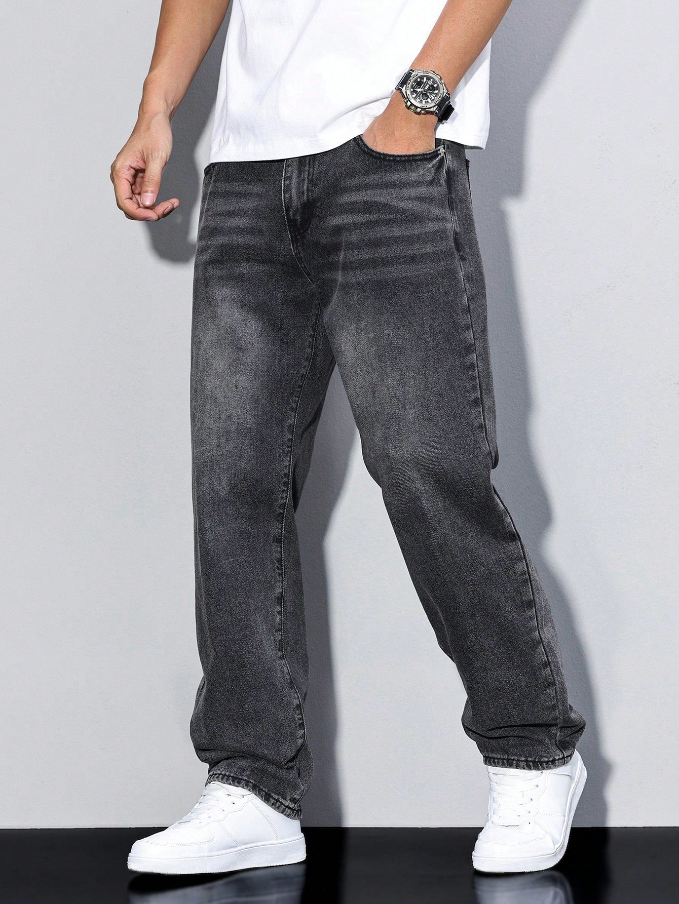 Heren Spijkerbroek Rechte Pijp Comfortabele Fit