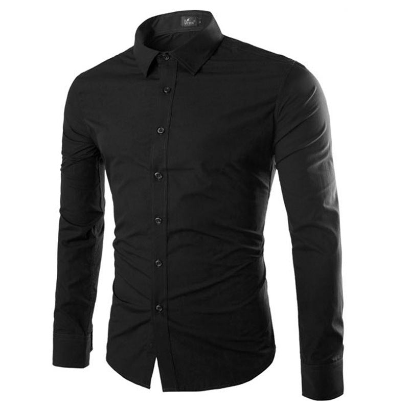 Heren Overhemd Zwart Effen Stof Slim Fit - StudioMarella