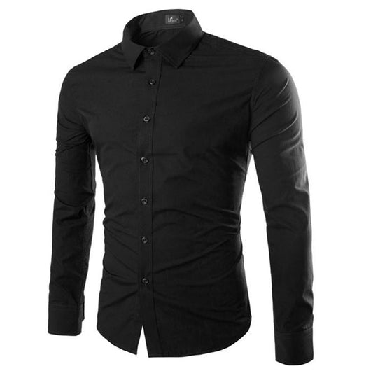 Heren Overhemd Zwart Effen Stof Slim Fit - StudioMarella