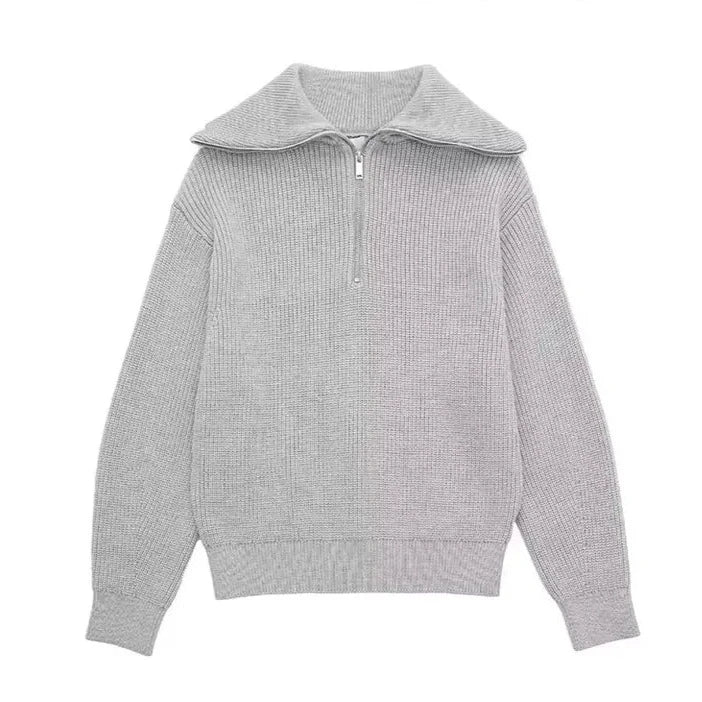 Damian | Gestreepte rits trui in de kleur Grijs voor heren in stijl ideaal voor de winter