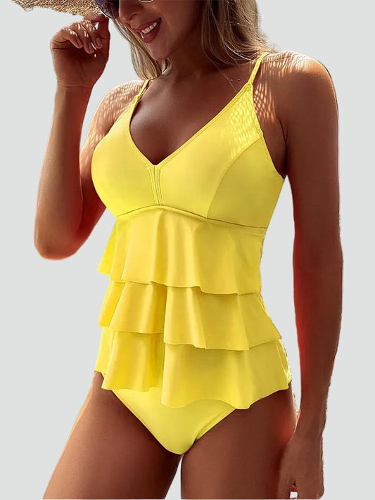 Dames Badpak Zomerse V-hals met Volants en Flatterend Design - StudioMarella