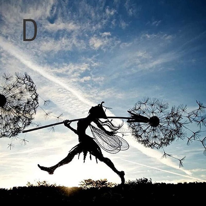 Feë Tuinspinner met Paardenbloem – Windspinner Tuindecoratie 25 cm – IJzeren Tuinsteker met Draaiend Feëfiguur en Paardenbloembloemen – Weervaste Tuinversiering voor Bloembedden en Paden