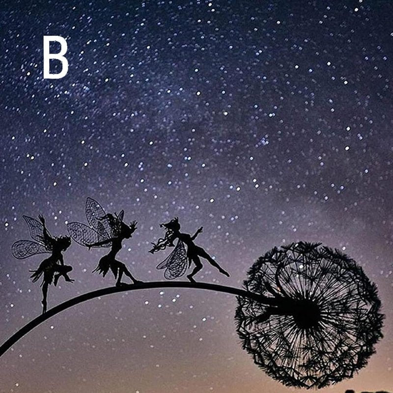 Feë Tuinspinner met Paardenbloem – Windspinner Tuindecoratie 25 cm – IJzeren Tuinsteker met Draaiend Feëfiguur en Paardenbloembloemen – Weervaste Tuinversiering voor Bloembedden en Paden