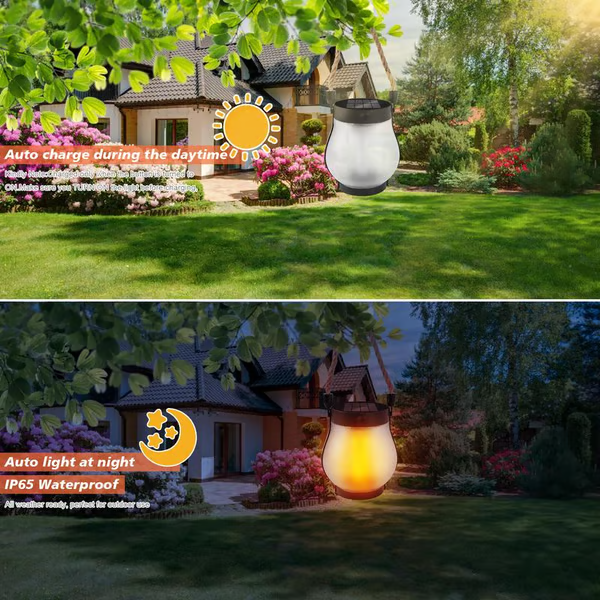 Solar Tuinlantaarn met Flakkerend Vlameffect Buitenverlichting Oplaadbaar Decoratief Metaal Brons Tuin