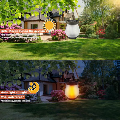 Solar Tuinlantaarn met Flakkerend Vlameffect Buitenverlichting Oplaadbaar Decoratief Metaal Brons Tuin