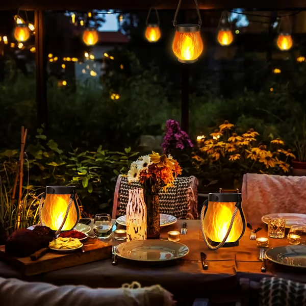 Solar Tuinlantaarn met Flakkerend Vlameffect Buitenverlichting Oplaadbaar Decoratief Metaal Brons Tuin