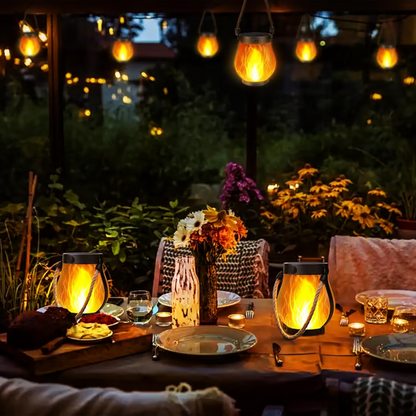 Solar Tuinlantaarn met Flakkerend Vlameffect Buitenverlichting Oplaadbaar Decoratief Metaal Brons Tuin