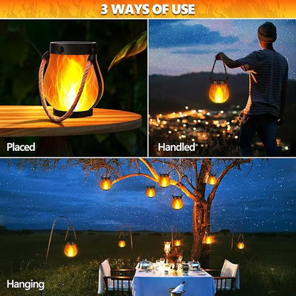 Solar Tuinlantaarn met Flakkerend Vlameffect Buitenverlichting Oplaadbaar Decoratief Metaal Brons Tuin