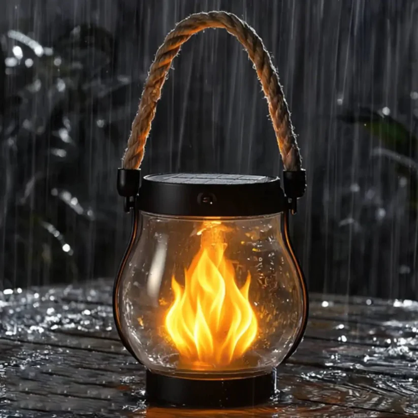 Solar Tuinlantaarn met Flakkerend Vlameffect Buitenverlichting Oplaadbaar Decoratief Metaal Brons Tuin