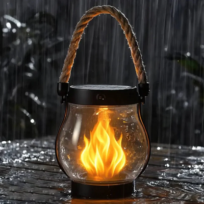 Solar Tuinlantaarn met Flakkerend Vlameffect Buitenverlichting Oplaadbaar Decoratief Metaal Brons Tuin