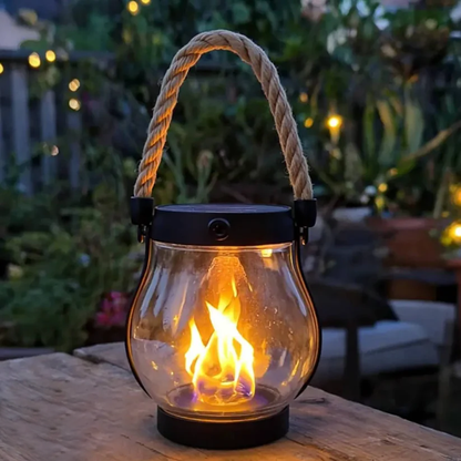 Solar Tuinlantaarn met Flakkerend Vlameffect Buitenverlichting Oplaadbaar Decoratief Metaal Brons Tuin