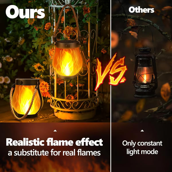 Solar Tuinlantaarn met Flakkerend Vlameffect Buitenverlichting Oplaadbaar Decoratief Metaal Brons Tuin