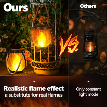 Solar Tuinlantaarn met Flakkerend Vlameffect Buitenverlichting Oplaadbaar Decoratief Metaal Brons Tuin