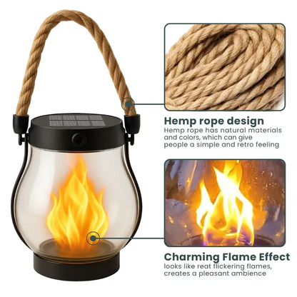 Solar Tuinlantaarn met Flakkerend Vlameffect Buitenverlichting Oplaadbaar Decoratief Metaal Brons Tuin