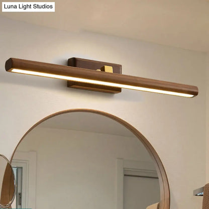 Scandinavische Wandlamp met Houten Accenten en Acryl Kap – Moderne LED Badkamerverlichting in Donker Hout