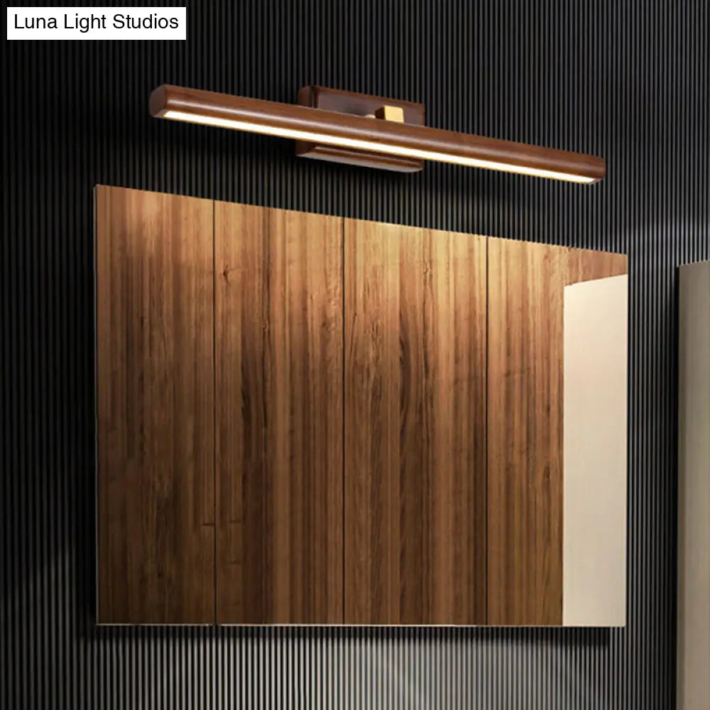 Scandinavische Wandlamp met Houten Accenten en Acryl Kap – Moderne LED Badkamerverlichting in Donker Hout
