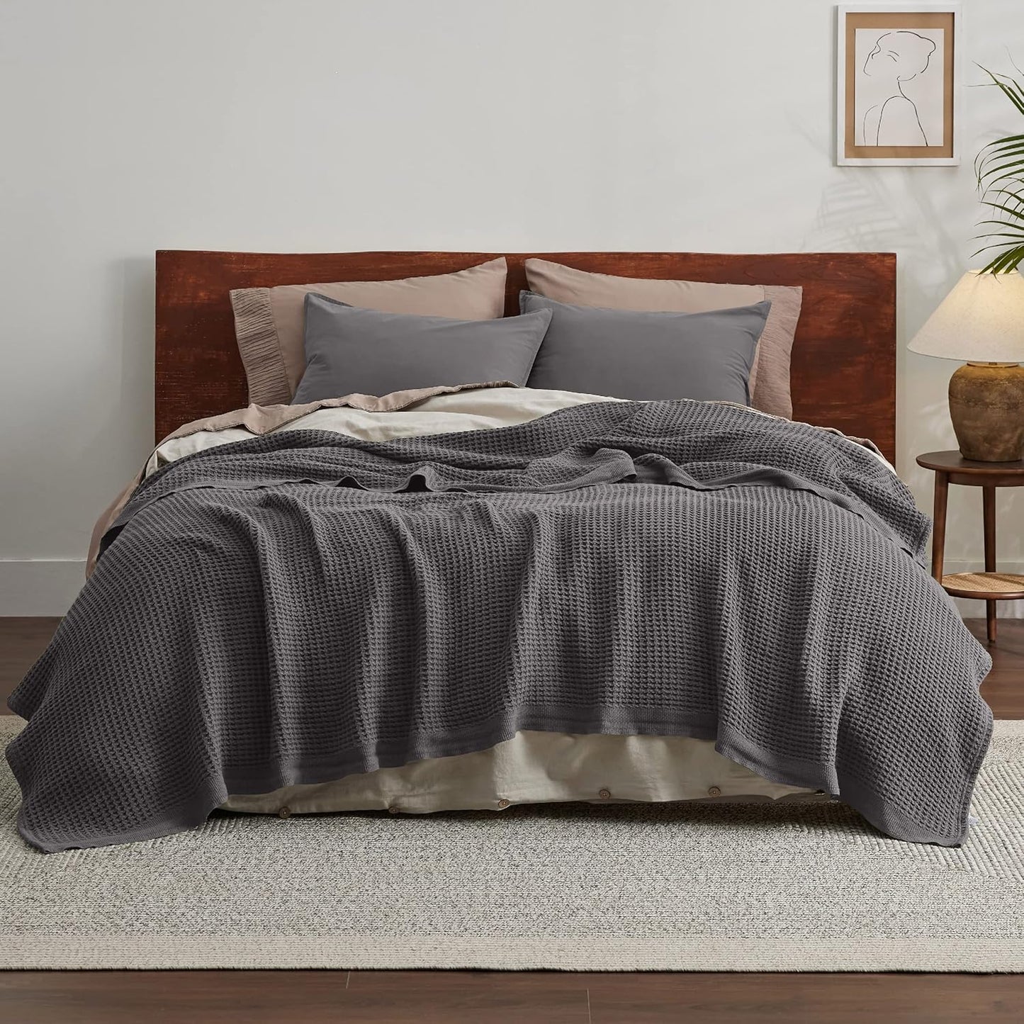 Lichtgewicht Katoenen Wafelplaid Tweepersoonsbed Zacht Ademend Deken Scandinavisch Design 90x90 cm Woonkamer
