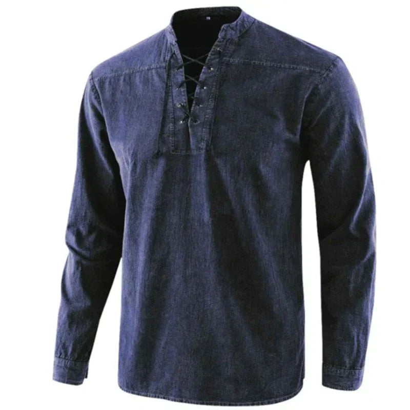 Heren Katoenen Shirt V-hals Casual Stijl