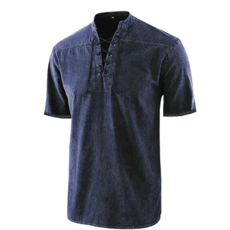 Heren Katoenen Shirt V-hals Casual Stijl
