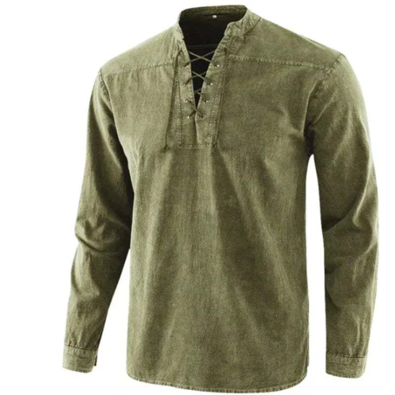 Heren Katoenen Shirt V-hals Casual Stijl