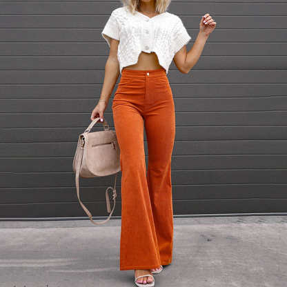 Dames Broek Hoge Taille Flared Corduroy Retro Stijl