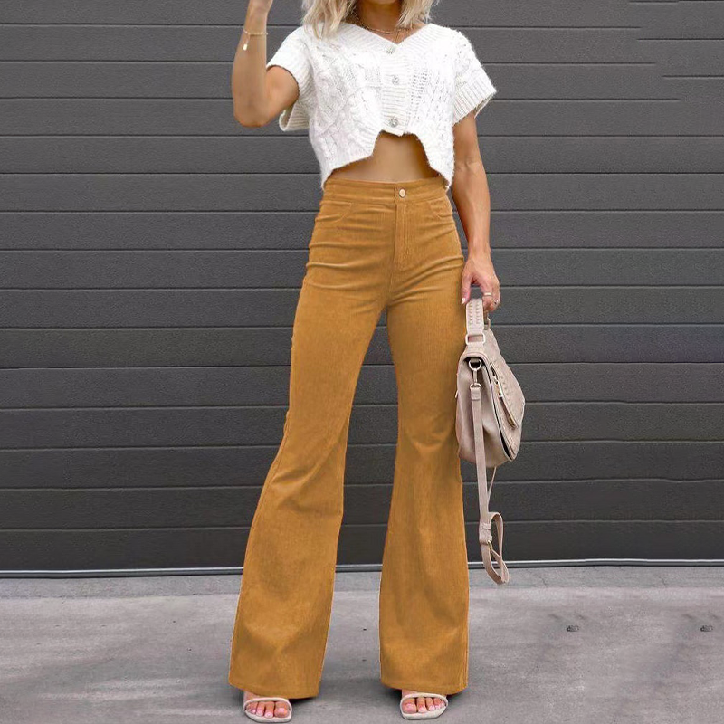 Dames Broek Hoge Taille Flared Corduroy Retro Stijl