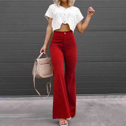Dames Broek Hoge Taille Flared Corduroy Retro Stijl